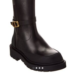 Dior Black Leather Combat Boots with Gold Buckle